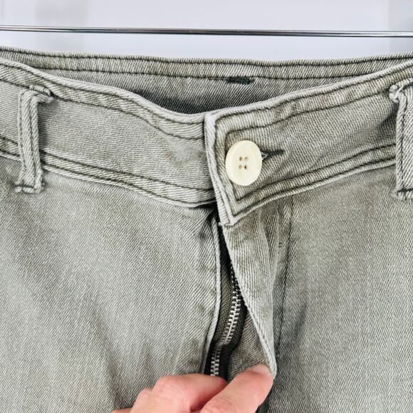Miou Muse Mens Wide Leg Cotton Blend Pants Fade Olive Raw Hem Casual Size L - Picture 4 of 8